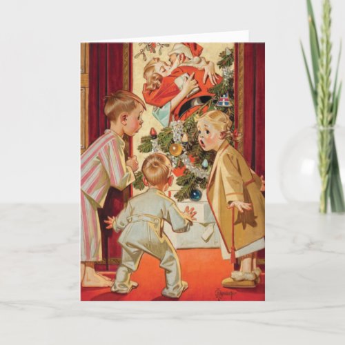Vintage Mommy Kissing Santa Claus Christmas Holiday Card