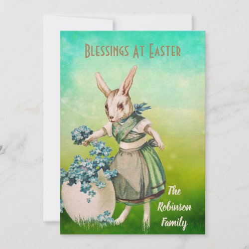 Vintage Mommy Rabbit Blue Flowers Egg Easter Card
