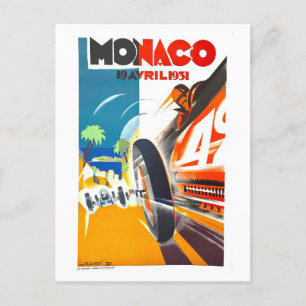 Vintage Monaco Auto Race Travel Poster Postcard