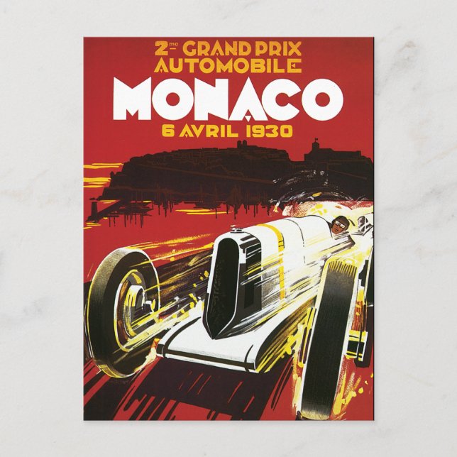 Vintage Monaco Car Road Race Poster Postcard (Front)