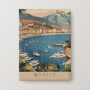Vintage Monaco Harbour Travel Scene Custom Text Button