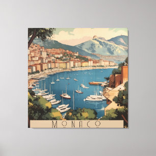 Vintage Monaco Harbour Travel Scene Custom Text Canvas Print