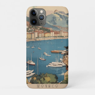Vintage Monaco Harbour Travel Scene Custom Text iPhone 11 Pro Case