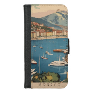 Vintage Monaco Harbour Travel Scene Custom Text iPhone 8/7 Wallet Case