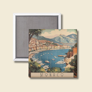 Vintage Monaco Harbour Travel Scene Custom Text Magnet