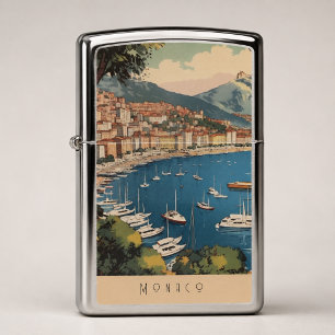 Vintage Monaco Harbour Travel Scene Custom Text Zippo Lighter