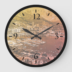 Vintage Monaco Monte-Carlo General view Jigsaw Puz Large Clock
