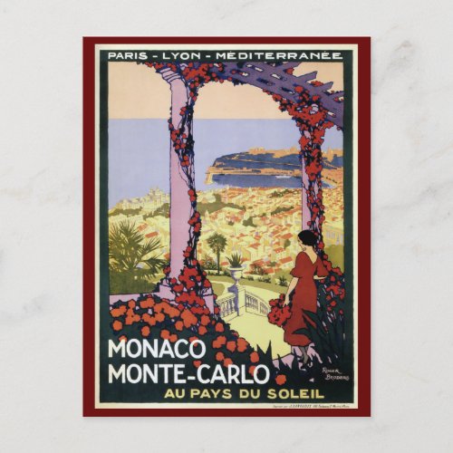 Vintage Monaco Monte Carlo travel advertising  Postcard