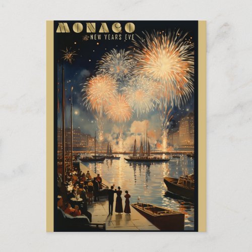 Vintage Monaco New Years Eve Fireworks Travel Postcard