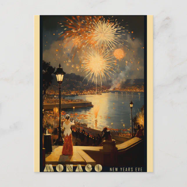 Vintage Monaco New Years Eve Fireworks Travel Postcard Zazzle