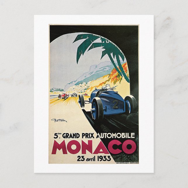 Vintage Monaco Racing Grand Prix Postcard (Front)
