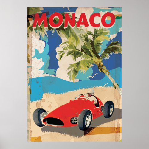 VINTAGE MONACO RACING TRAVEL POSTER