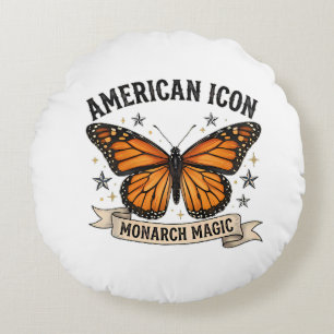 Vintage Monarch Butterfly American Icon Lumbar Pil Round Pillow