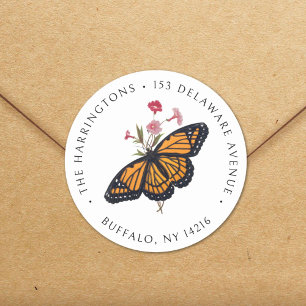 Vintage Monarch Butterfly Fine Art Return Address Classic Round Sticker