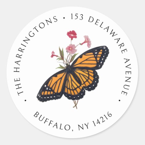 Vintage Monarch Butterfly Fine Art Return Address  Classic Round Sticker