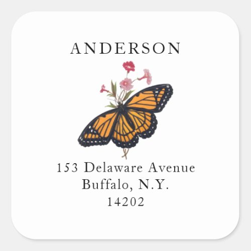 Vintage Monarch Butterfly Orange Return Address Square Sticker