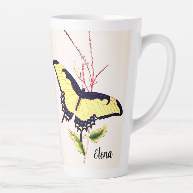 Vintage Monarch Butterfly Personalized Name Latte Mug (Right)