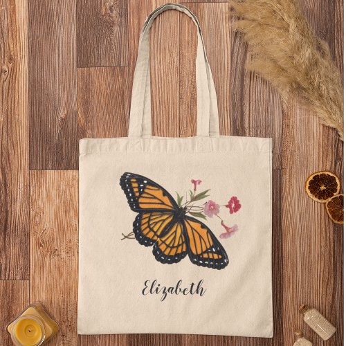 Vintage Monarch Butterfly With Name Cute Colorful Tote Bag