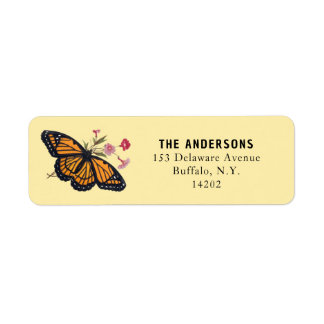 Vintage Monarch Butterfly Yellow Return Address Label