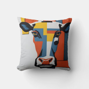 vintage mondrian animal cow 2 throw pillow