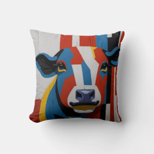 vintage mondrian animal cow throw pillow