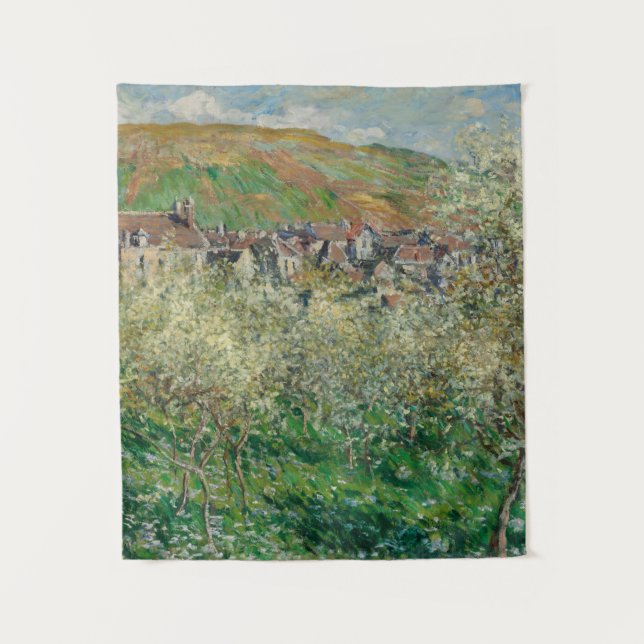 Vintage Monet 1879 Flowering Plum Trees Tapestry (Front)