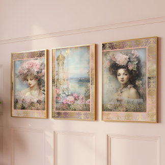 Vintage Monet-Inspired Women in Pink Decoupage Wrapping Paper Sheets