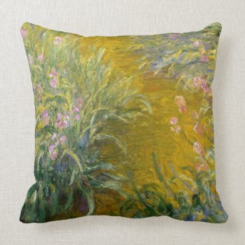 Vintage Monet Painting Path Through Irises Throw Pillow by lazyrivergreetings at Zazzle