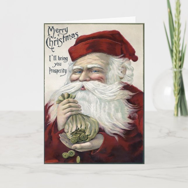 Vintage Money Bags Santa Holiday Card (Front)