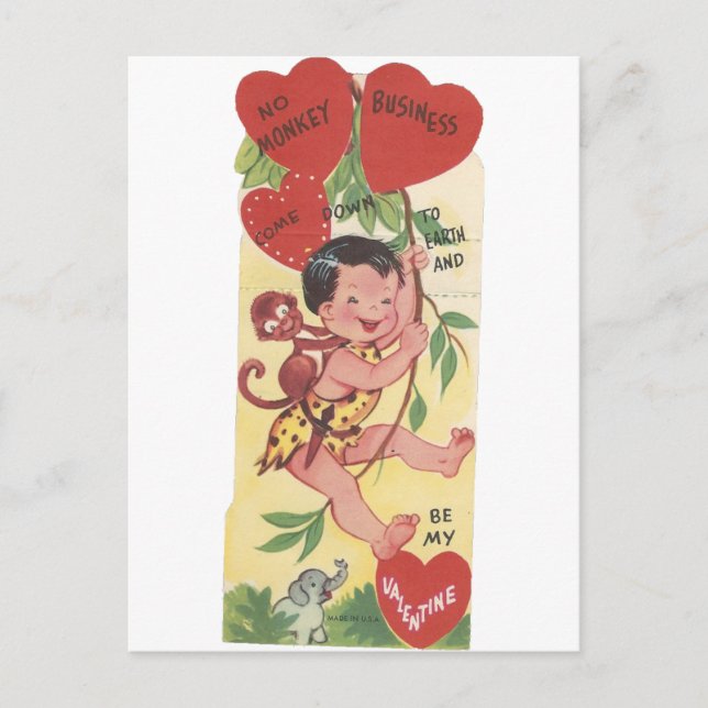 Vintage "Monkey Business" Valentine Holiday Postcard (Front)