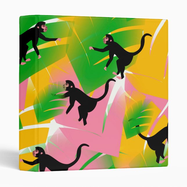 Vintage Monkey Pattern Print 3 Ring Binder (Front/Spine)