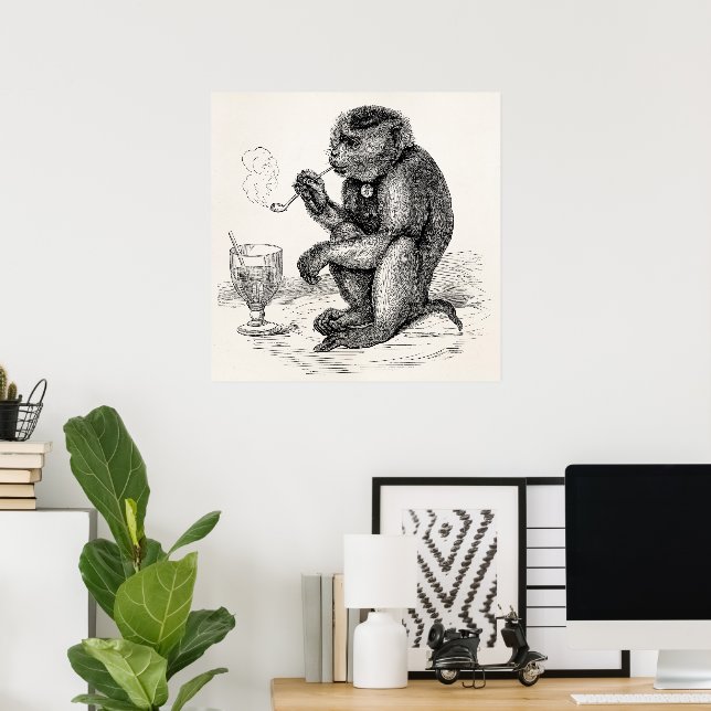 Vintage Monkey Smoking a Pipe Monkeys Animal Poster