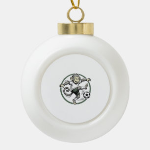 Vintage Monkey Soccer Player Engraving Shirt Desig Ceramic Ball Christmas Ornament