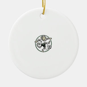 Vintage Monkey Soccer Player Engraving Shirt Desig Ceramic Ornament