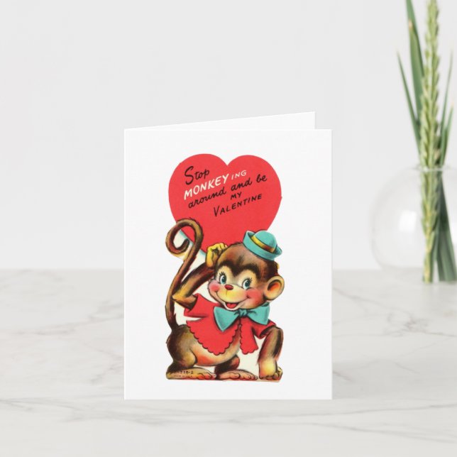 Vintage Monkey Valentine Card (Front)