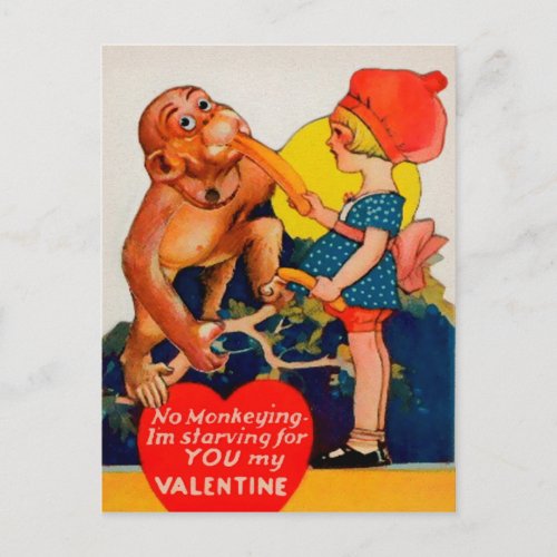 Vintage Monkey Valentines Day Postcard