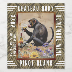 Vintage monkey white wine bottle personalized wine label