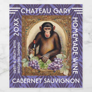 Vintage monkey wine bottle grapes personalized wine label