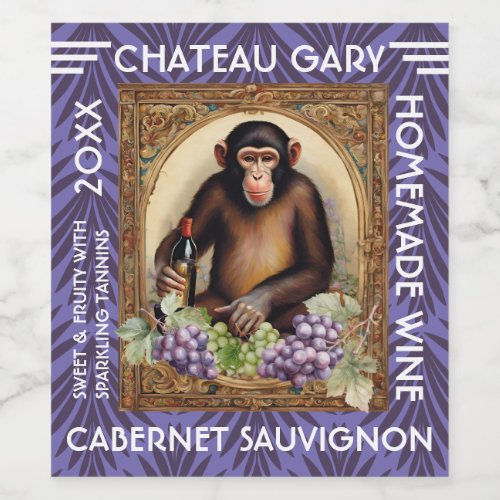 Vintage monkey wine bottle grapes personalized wine label