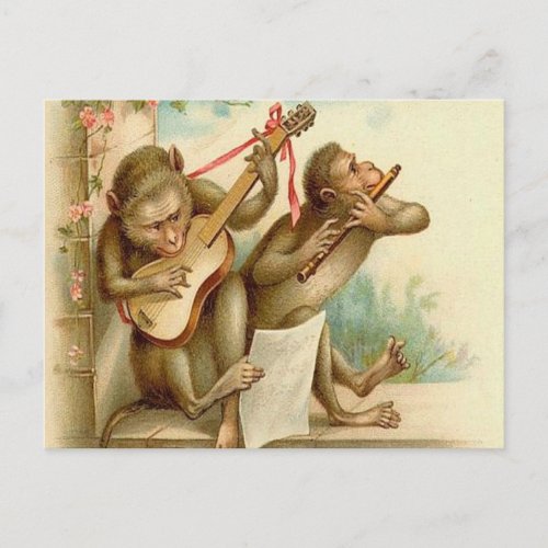 Vintage Monkeys Playing Musical Instruments Postcard