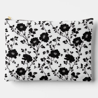 Vintage Monochrome Black Flower Toile Nature Accessory Pouch
