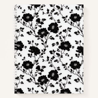 Vintage Monochrome Black Flower Toile Nature Notebook