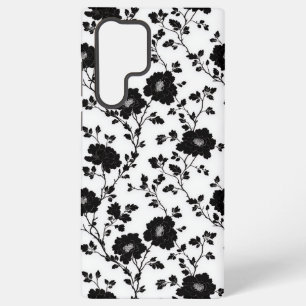 Vintage Monochrome Black Flower Toile Nature Samsung Galaxy S22 Ultra Case