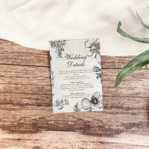 Vintage Monochrome Botanical Wedding Details Enclosure Card