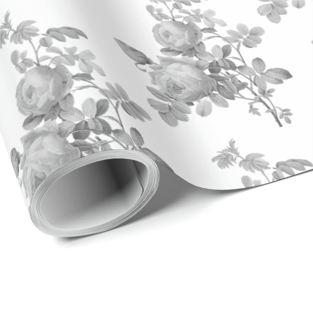 Vintage Monochrome Roses Elegant Pattern Wrapping Paper (Roll Corner)