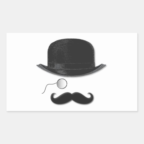 Vintage Monocle mustache and hat Rectangular Sticker