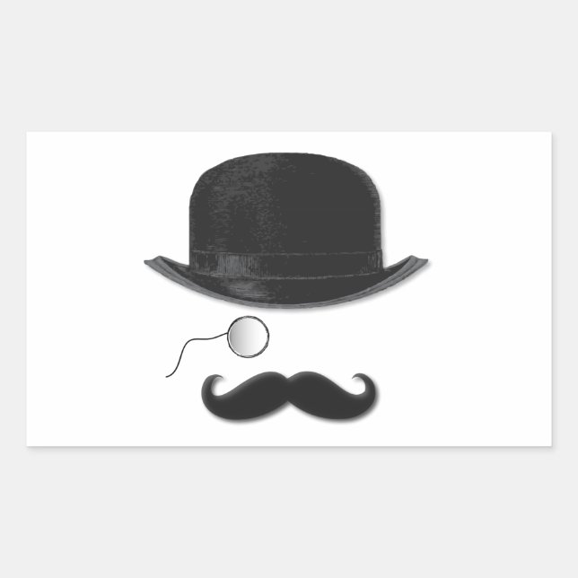 Vintage Monocle, mustache and hat Rectangular Sticker (Front)