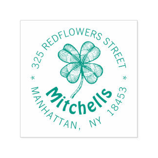 Vintage monogram Address Stamp with lucky clover.