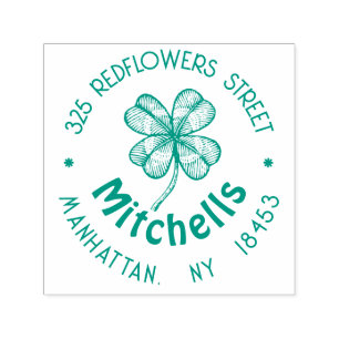 Vintage monogram Address Stamp with lucky clover.