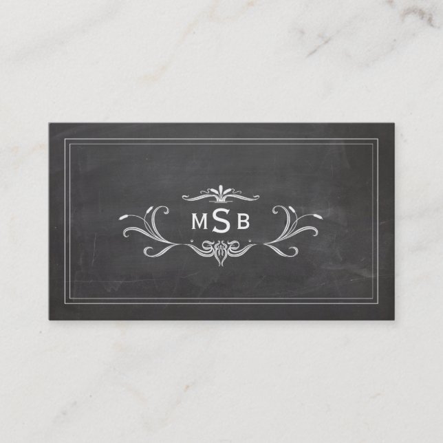 Vintage Monogram Black Rustic Chalkboard Business Card (Front)